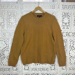 21 Men Mustard‎ Yellow Wool Blend Sweater Mens XL Fits M Cableknit Fisherman